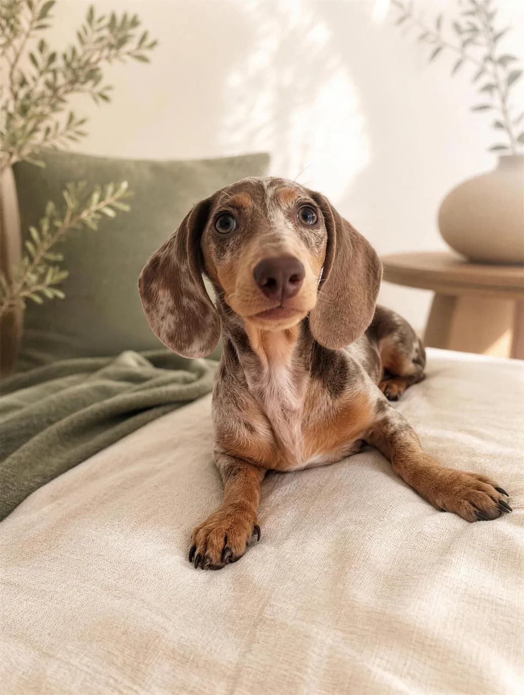Dulce, la teckel isabella de Jona Pets, descansando en casa
