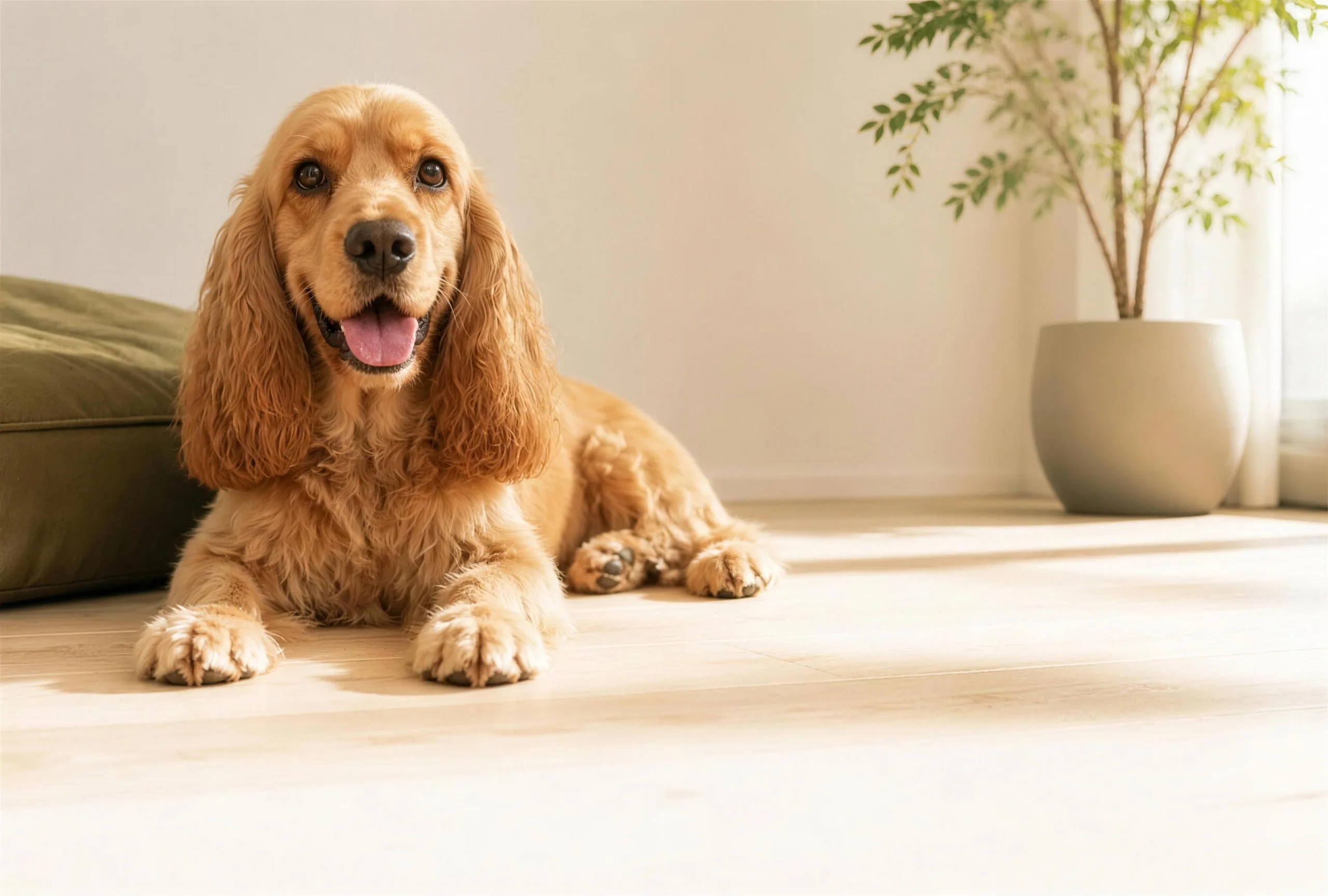 Cocker spaniel descansando en casa — curaduría con criterio veterinario